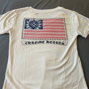 Chrome Hearts White Red & Blue Flag Graphic Girls Baby Tee